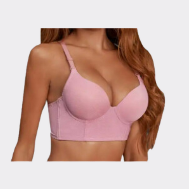 Underwire Longline Push Up Bra - Pink