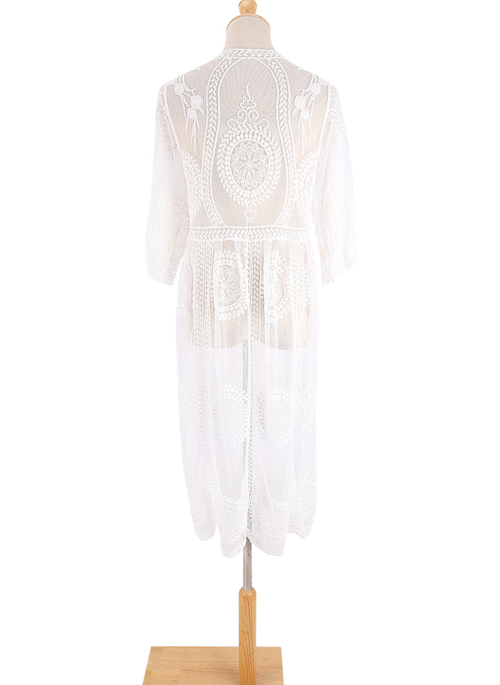 Long Lace Swimwear Beach Cover-Ups - White