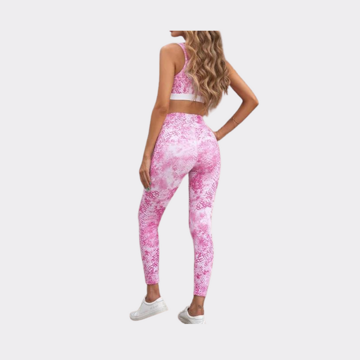 Print Bra Top and High Waist Legging Set - Pink