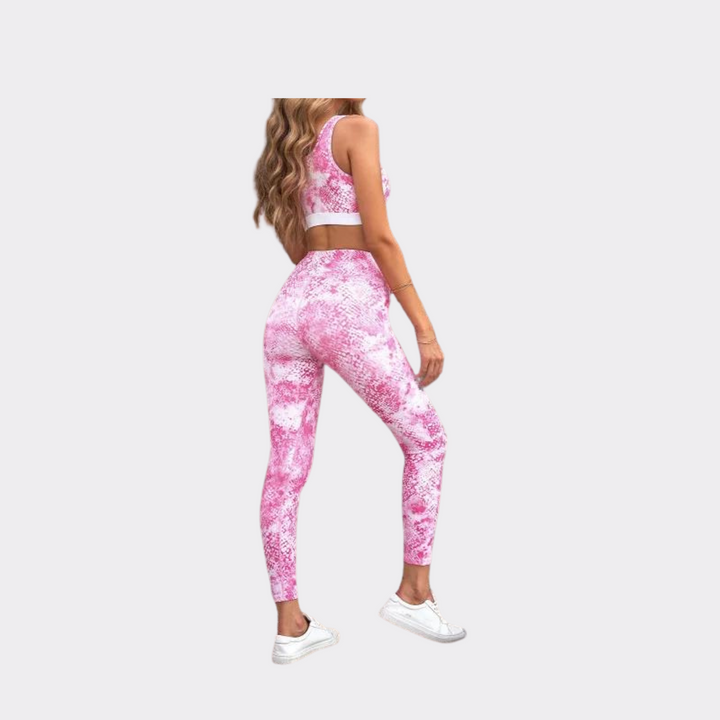 Print Bra Top and High Waist Legging Set - Pink