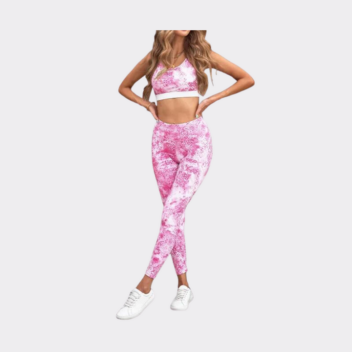 Print Bra Top and High Waist Legging Set - Pink