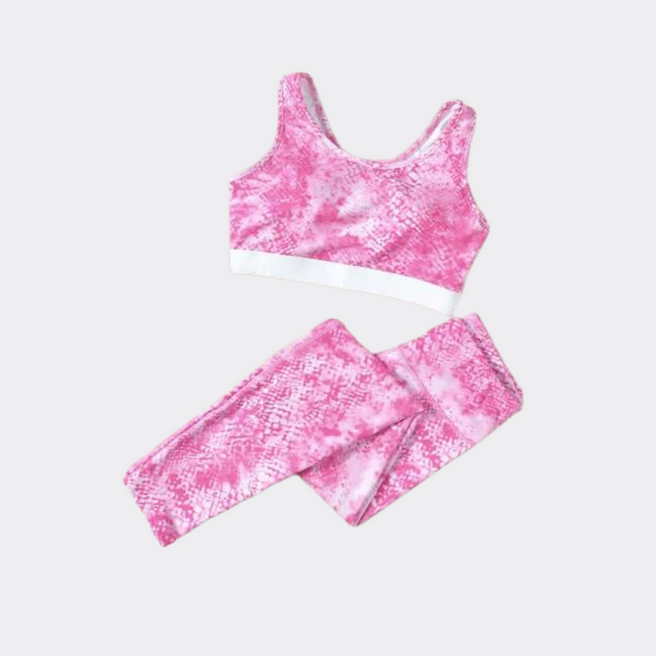 Print Bra Top and High Waist Legging Set - Pink