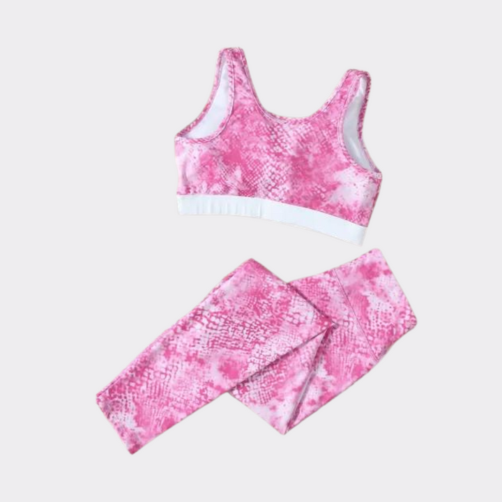 Print Bra Top and High Waist Legging Set - Pink